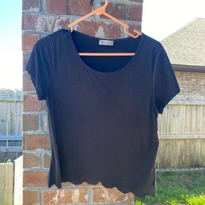Black Faux Suede Scallop Edge shirt